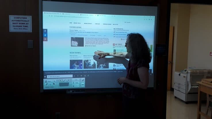 UMFK's Sofia Birden instructs students on research techniques.