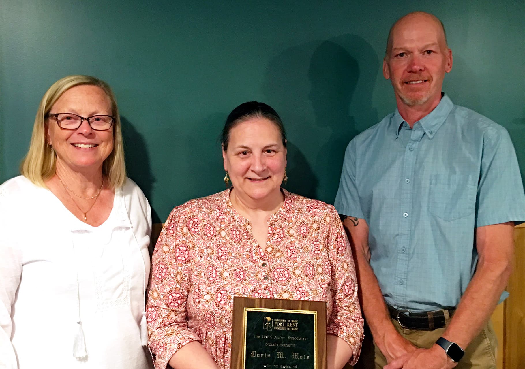 Dr. Deb Hedeen, UMFK President & Provost; Dr. Doris Metz; Don Chouinard, UMFK Alumni Association Board Member